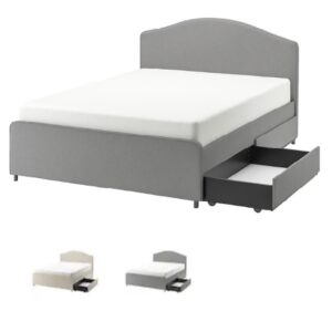 HAUGA Upholstered Bed, 2 storage boxes