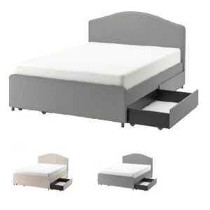 HAUGA Upholstered Bed, 4 storage boxes